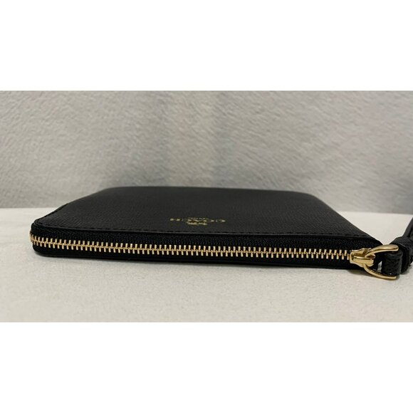 Coach Corner Zip Wristlet Crossgrain Leather Black Gold NWOT - Picture 3 of 8